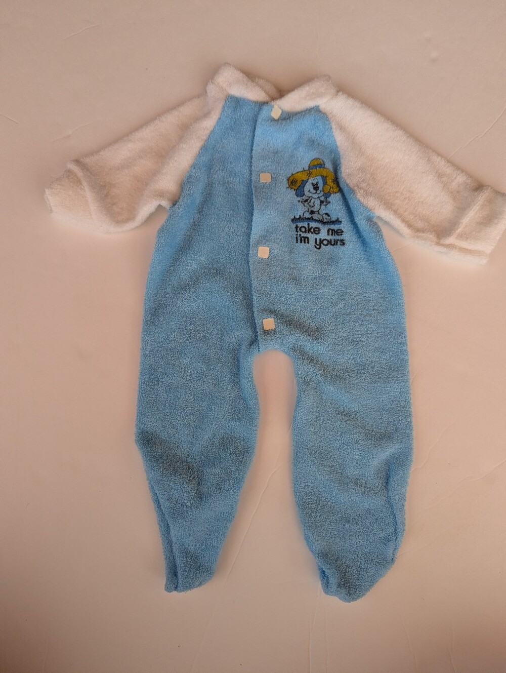 Vtg Baby Doll Blue Sleeper Terry Cloth